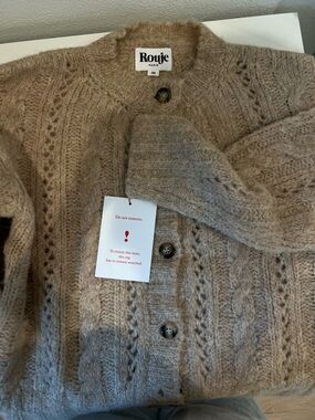 Rouje Beige Cable-Knit Mohair Cardigan